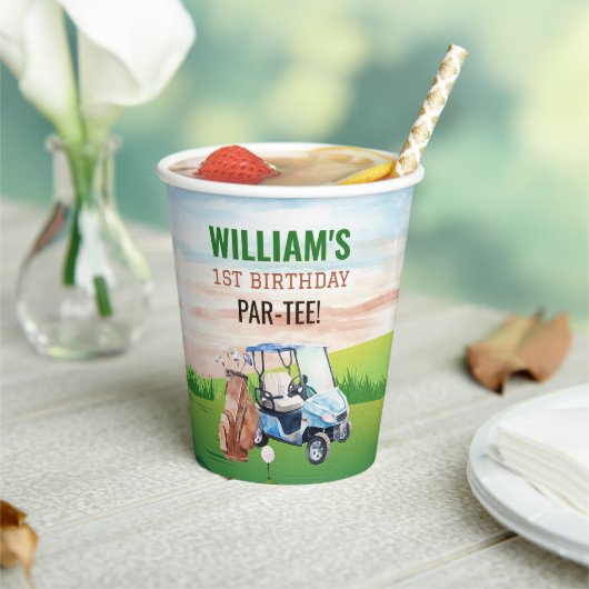 Waterverf Hole in One Golf 1e verjaardag Papieren Bekers (Insitu)