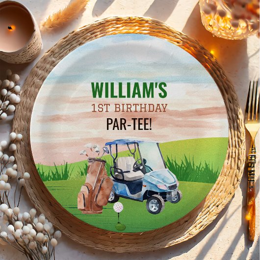 Waterverf Hole in One Golf 1e verjaardag Papieren Bordje
