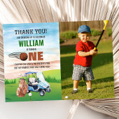 Waterverf Hole in One Golf 1st Birthday Foto Bedankkaart