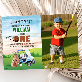 Waterverf Hole in One Golf 1st Birthday Foto Bedankkaart