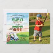 Waterverf Hole in One Golf 1st Birthday Foto Kaart (Voorkant)