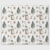 Waterverf Holiday Boho Neutral Kerstmis Cadeaupapier (Vlak)