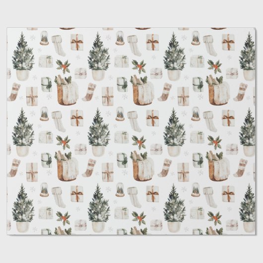 Waterverf Holiday Boho Neutral Kerstmis Cadeaupapier (Vlak)