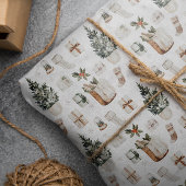 Waterverf Holiday Boho Neutral Kerstmis Cadeaupapier