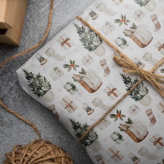 Waterverf Holiday Boho Neutral Kerstmis Cadeaupapier
