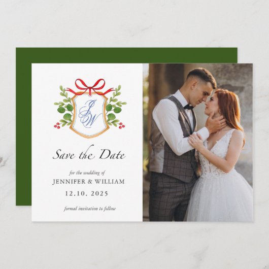 Waterverf Holiday bruiloft monogrammen Feestdagenkaart (Voorkant / Achterkant)