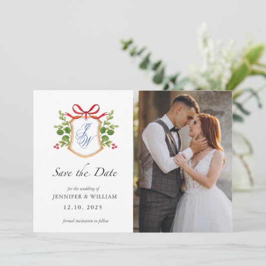 Waterverf Holiday bruiloft monogrammen Feestdagenkaart (Staand voorkant)