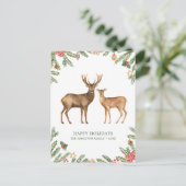Waterverf Holiday Deer Feestdagenkaart (Staand voorkant)