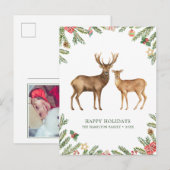 Waterverf Holiday Deer Feestdagenkaart (Voorkant / Achterkant)