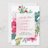 Waterverf Holiday Floral | Kerstbruiloft Save The Date (Voorkant)