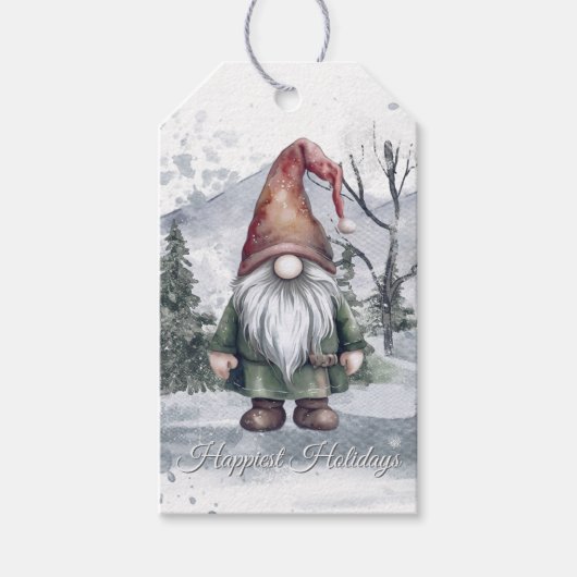 Waterverf Holiday Gnome Cadeaulabel (Voorkant)