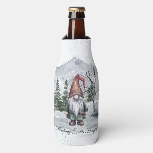 Waterverf Holiday Gnome Flesjeskoeler (Fles Voorkant)