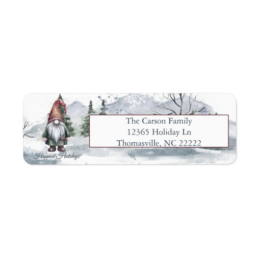 Waterverf Holiday Gnome Gepersonaliseerd adres Etiket (Voorkant)