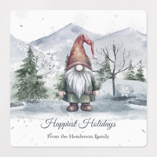Waterverf Holiday Gnome Gepersonaliseerd Bakken Labels (Design 1)