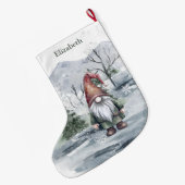 Waterverf Holiday Gnome gepersonaliseerd Grote Kerstsok (Achterkant (Hangend))