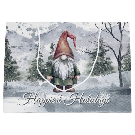 Waterverf Holiday Gnome Groot Cadeauzakje (Voorkant)