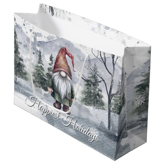 Waterverf Holiday Gnome Groot Cadeauzakje (Voorkant Gekanteld)