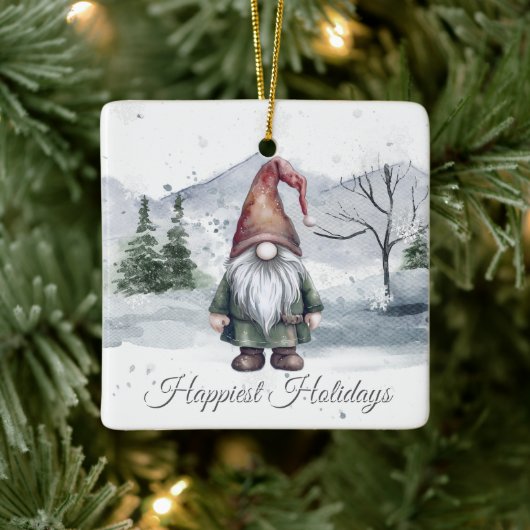 Waterverf Holiday Gnome Keramisch Ornament (Boom)
