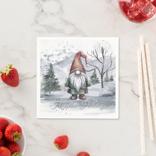 Waterverf Holiday Gnome kerstfeest Servet (Insitu)