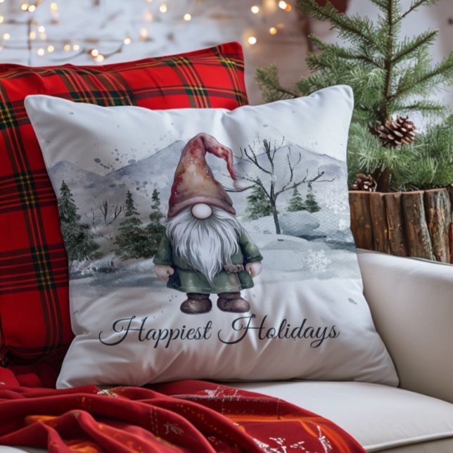Waterverf Holiday Gnome Kussen (Watercolor Holiday Gnome Throw Pillow)