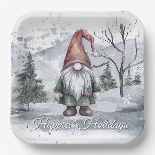 Waterverf Holiday Gnome Papieren Bordje (Voorkant)