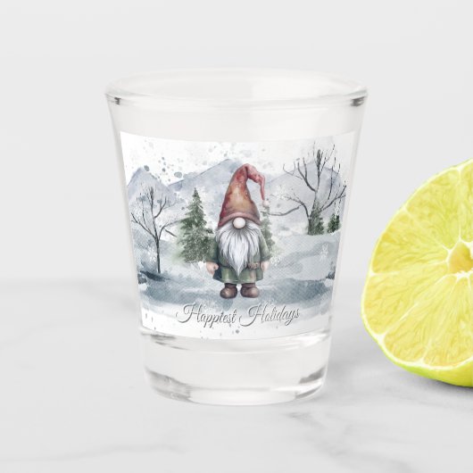 Waterverf Holiday Gnome Shot Glas (Voorkant)