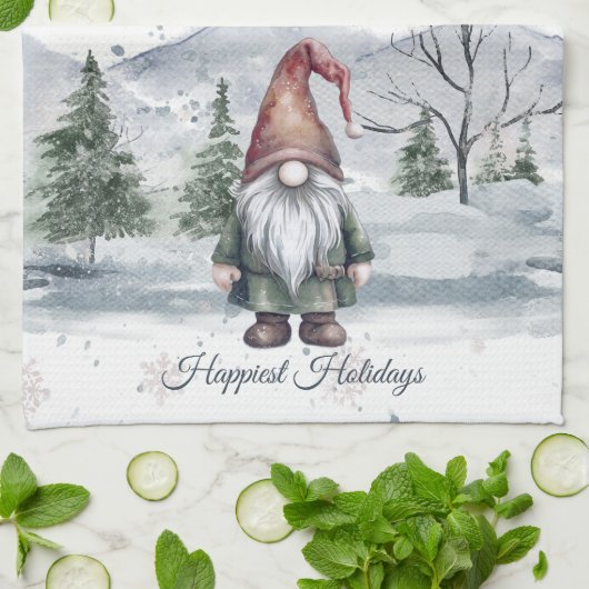 Waterverf Holiday Gnome Theedoek (Gevouwen)