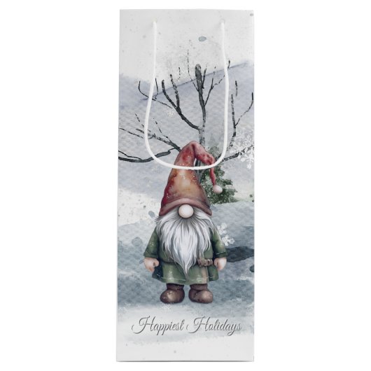 Waterverf Holiday Gnome Wijn Cadeautas (Voorkant)
