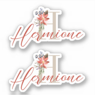 Waterverf Holiday Poinsettia Monogram en naam Sticker