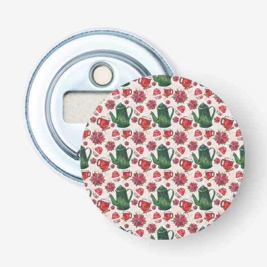 waterverf Holiday Tea Party Button Flesopener (Voorkant)
