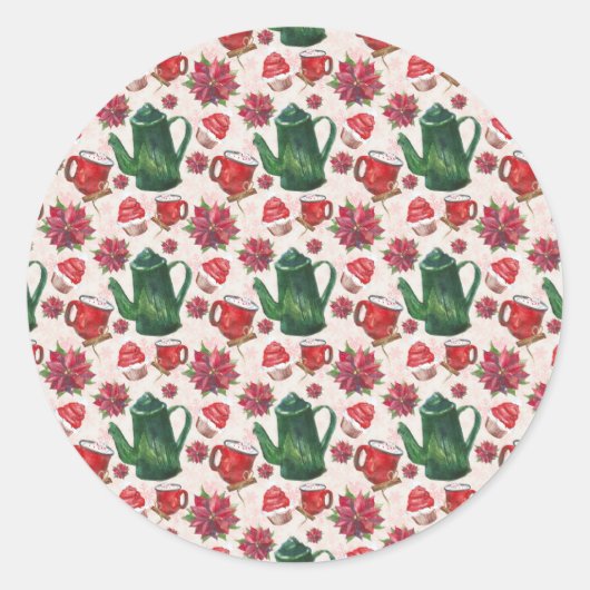 waterverf Holiday Tea Party Ronde Sticker (Voorkant)