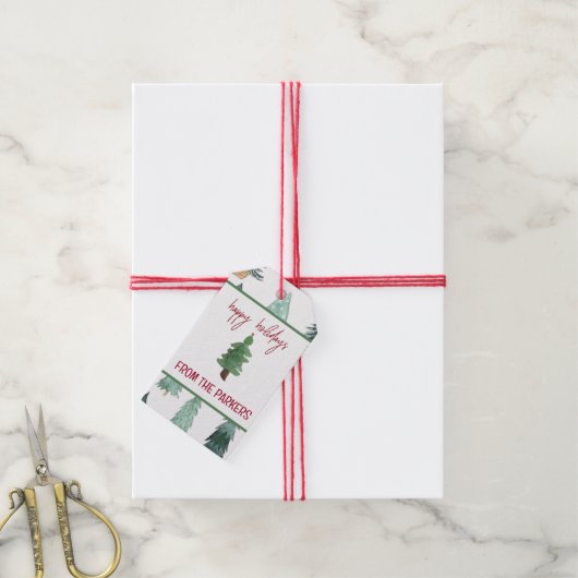 Waterverf Holiday Tree Gift Labels Cadeaulabel (Met Touw)