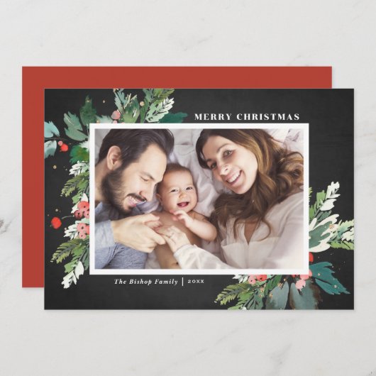 Waterverf Hollies Chalkboard Botanische Foto (Voorkant / Achterkant)