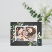 Waterverf Hollies Chalkboard kerstfoto Feestdagenkaart (Staand voorkant)