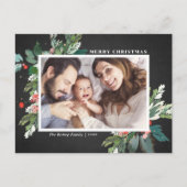 Waterverf Hollies Chalkboard kerstfoto Feestdagenkaart (Voorkant)