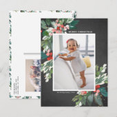 Waterverf Hollies Faux Chalkboard kerstfoto Feestdagenkaart (Voorkant / Achterkant)