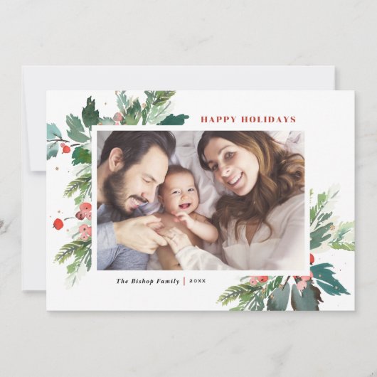 Waterverf Hollies Faux Gold Foil Botanische Foto (Voorkant)