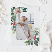 Waterverf Hollies Faux Gold Foil kerstfoto Feestdagenkaart