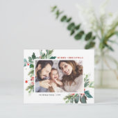 Waterverf Hollies Faux Gold Foil kerstfoto Feestdagenkaart (Staand voorkant)