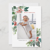 Waterverf Hollies Faux Gold Merry-kerstfoto (Voorkant)