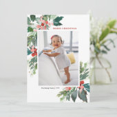 Waterverf Hollies Faux Gold Merry-kerstfoto (Staand voorkant)