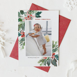 Waterverf Hollies Faux Gold Merry-kerstfoto