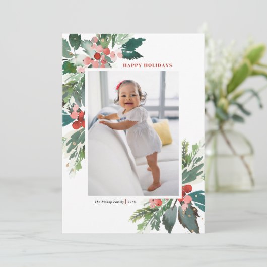 Waterverf Hollies Faux Gold Prettige feestdagen Fo (Staand voorkant)