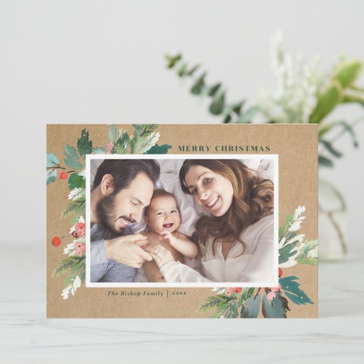 Waterverf Hollies Kraft Paper Botanische Foto (Staand voorkant)