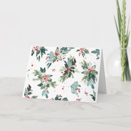 Waterverf Hollies Kraft Paper Kerstfoto Feestdagen Kaart (Achterkant)