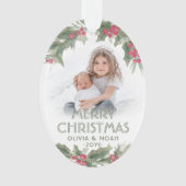 Waterverf Holly 2 foto Elegant Vrolijk Kerstfeest Ornament (voorkant)