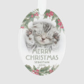 Waterverf Holly 2 foto Elegant Vrolijk Kerstfeest Ornament (achterkant)