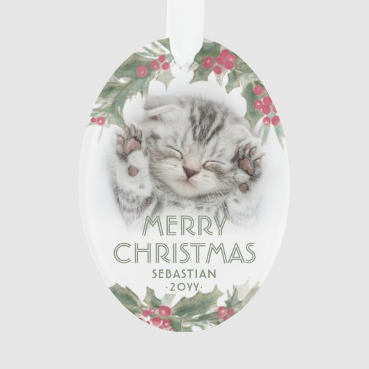 Waterverf Holly 2 foto Elegant Vrolijk Kerstfeest Ornament (achterkant)