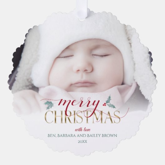 Waterverf Holly | Aangepaste begroeting | Foto Ornament Kaart (Voorkant)