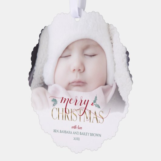 Waterverf Holly | Aangepaste begroeting | Foto Ornament Kaart (Links)